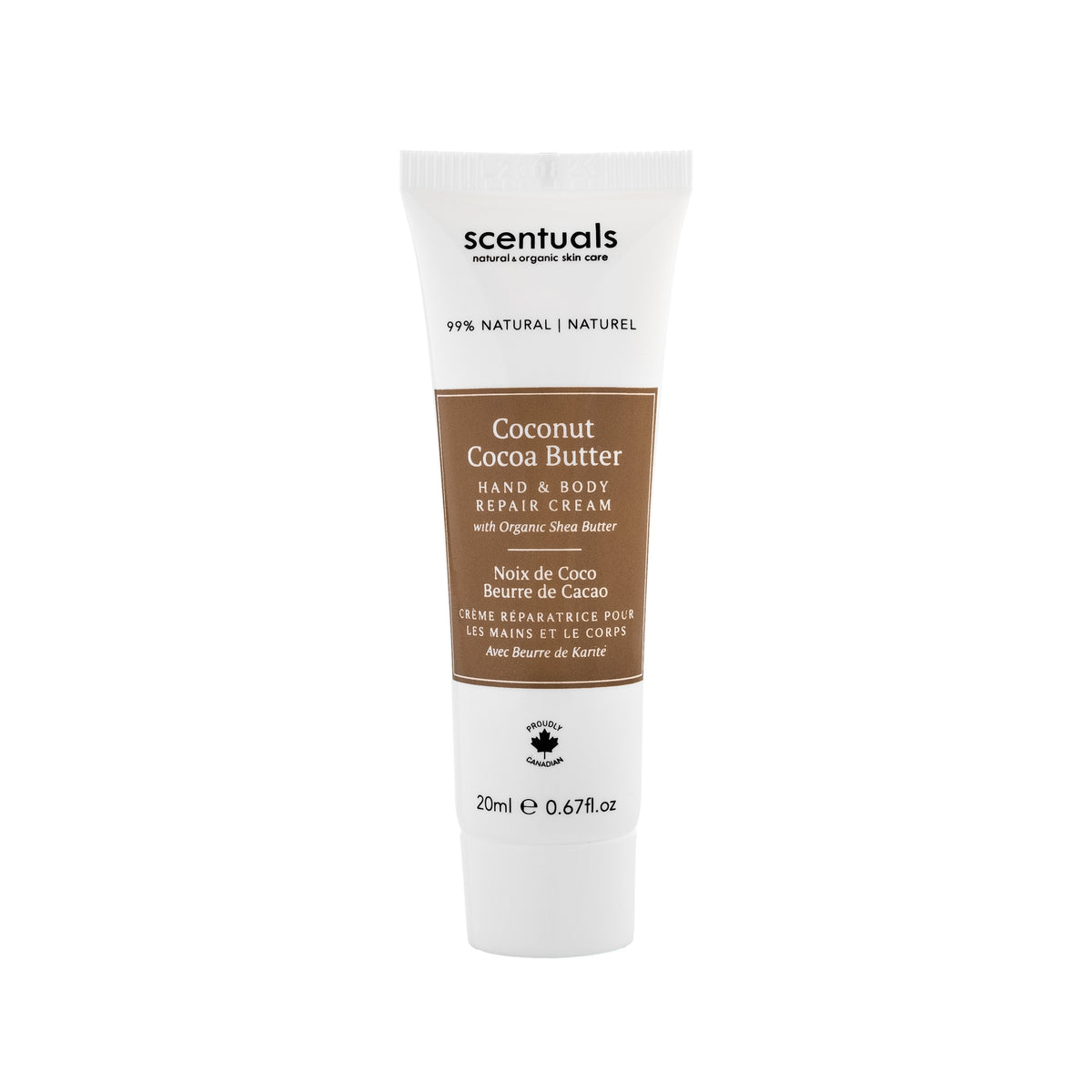 Scentuals Coconut Cocoa Butter Repair Cream, 20ml volume.