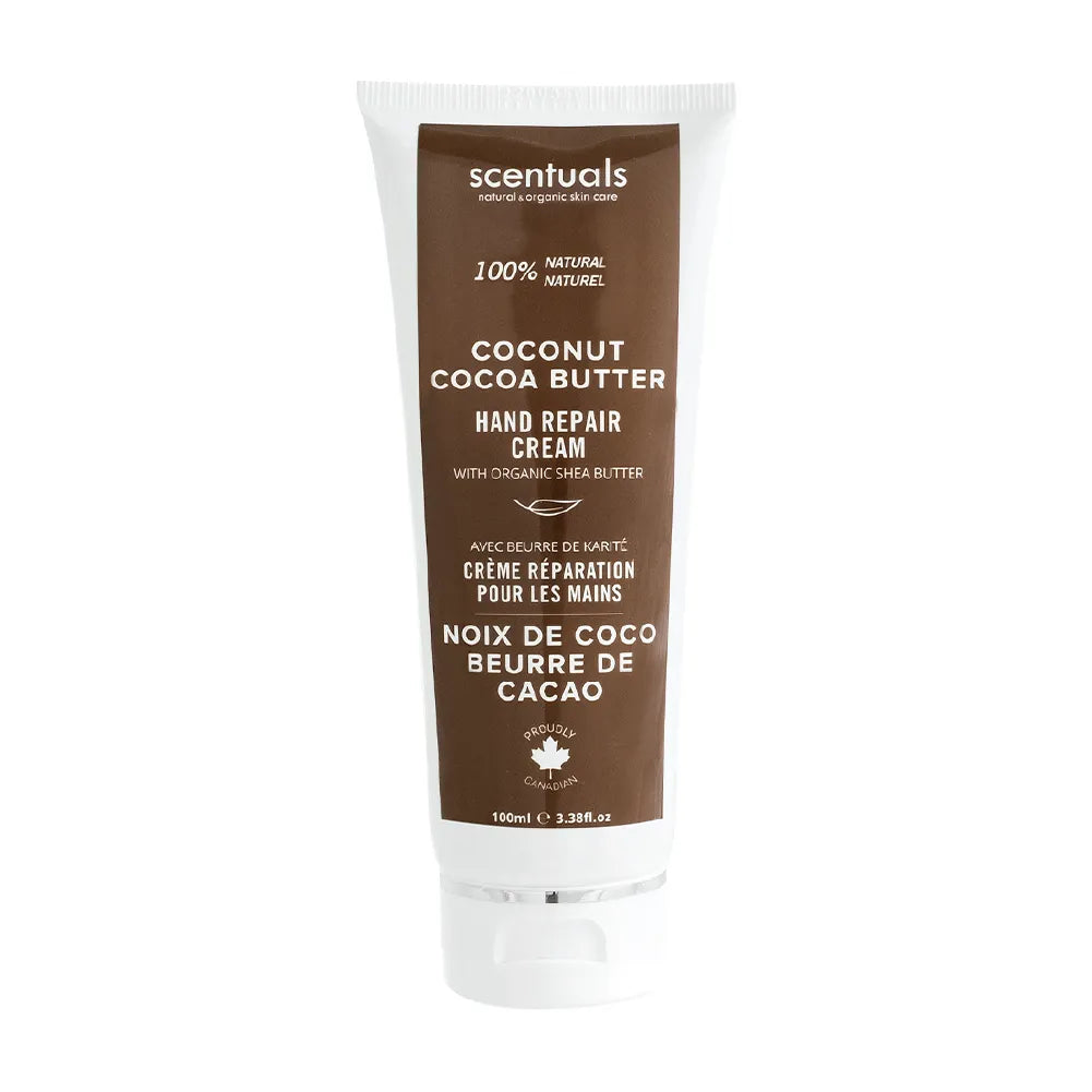 A tube of Scentsuals 100ml Coconut Cocoa Butter Hand Repair Cream. 100% Natural and made with shea butter.