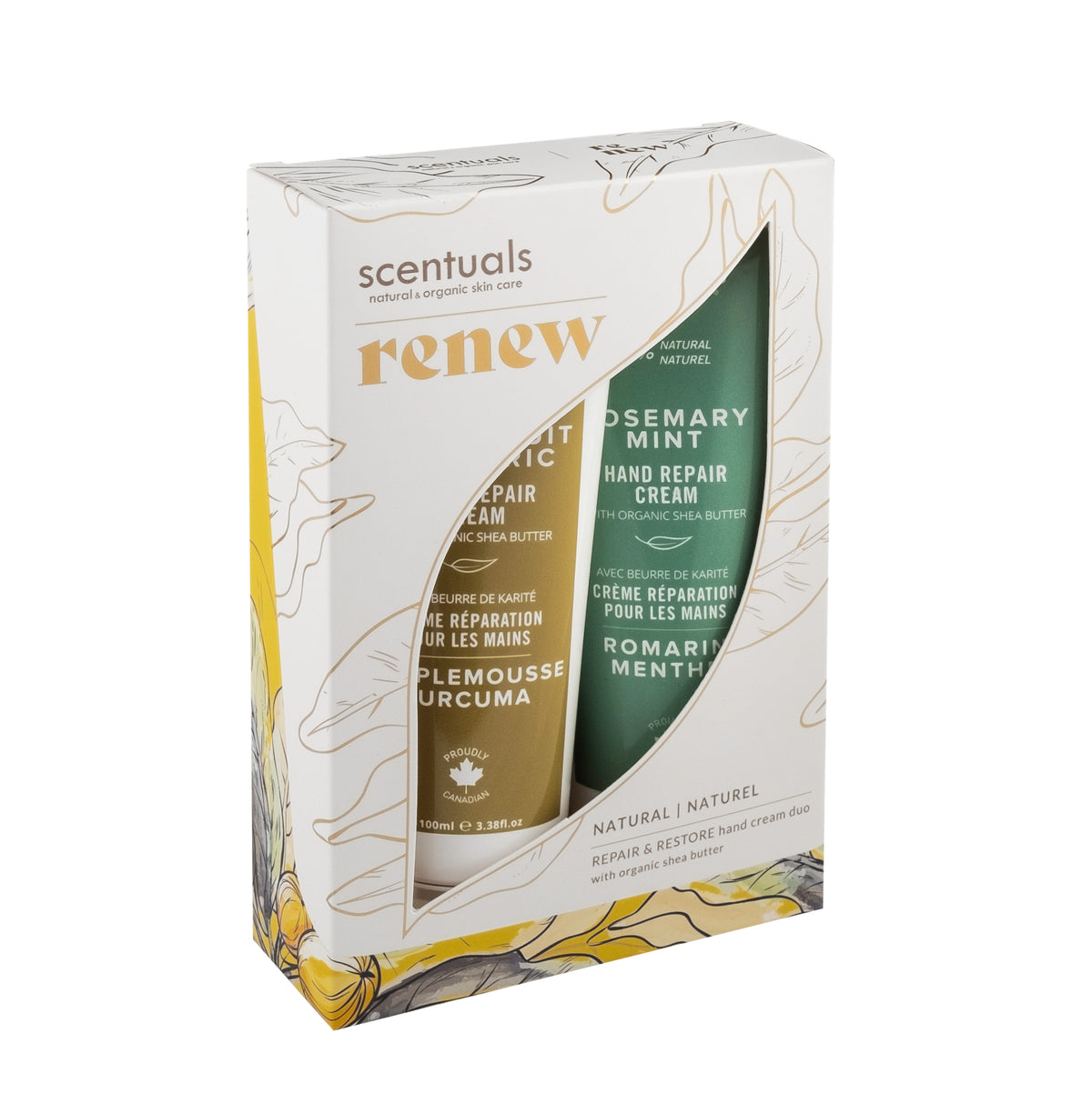Scentuals Grapefruit Turmeric and Rosemary Mint hand cream duo.